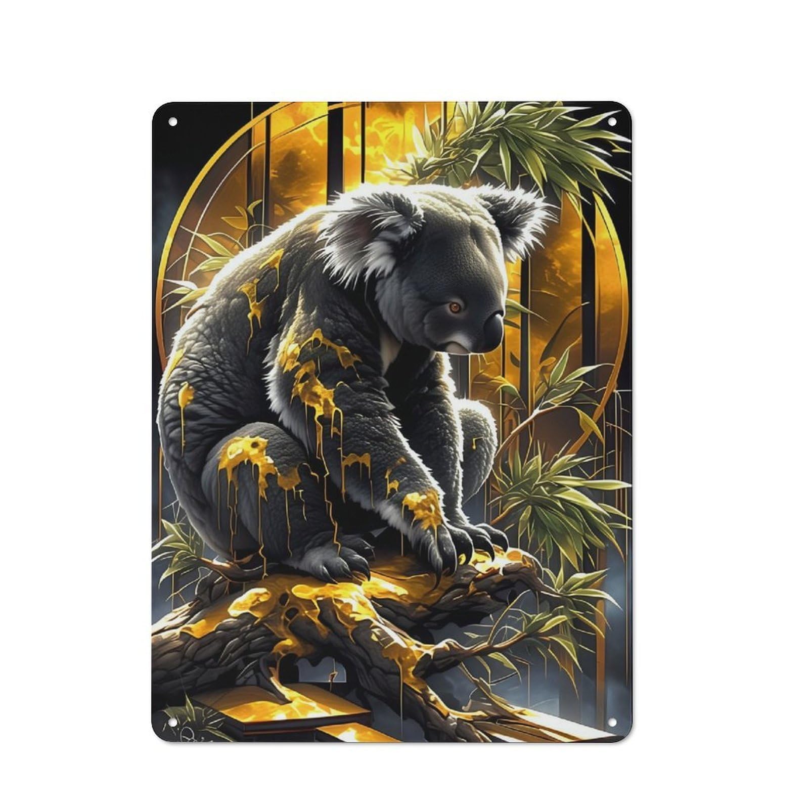 Junmoney Golden Bonsai Koala Rustic Tin Wall Plaque 40X30cm For Home Bar Wall, For Vintage Wall Decor Fans, For Living Room And Hallway Decor