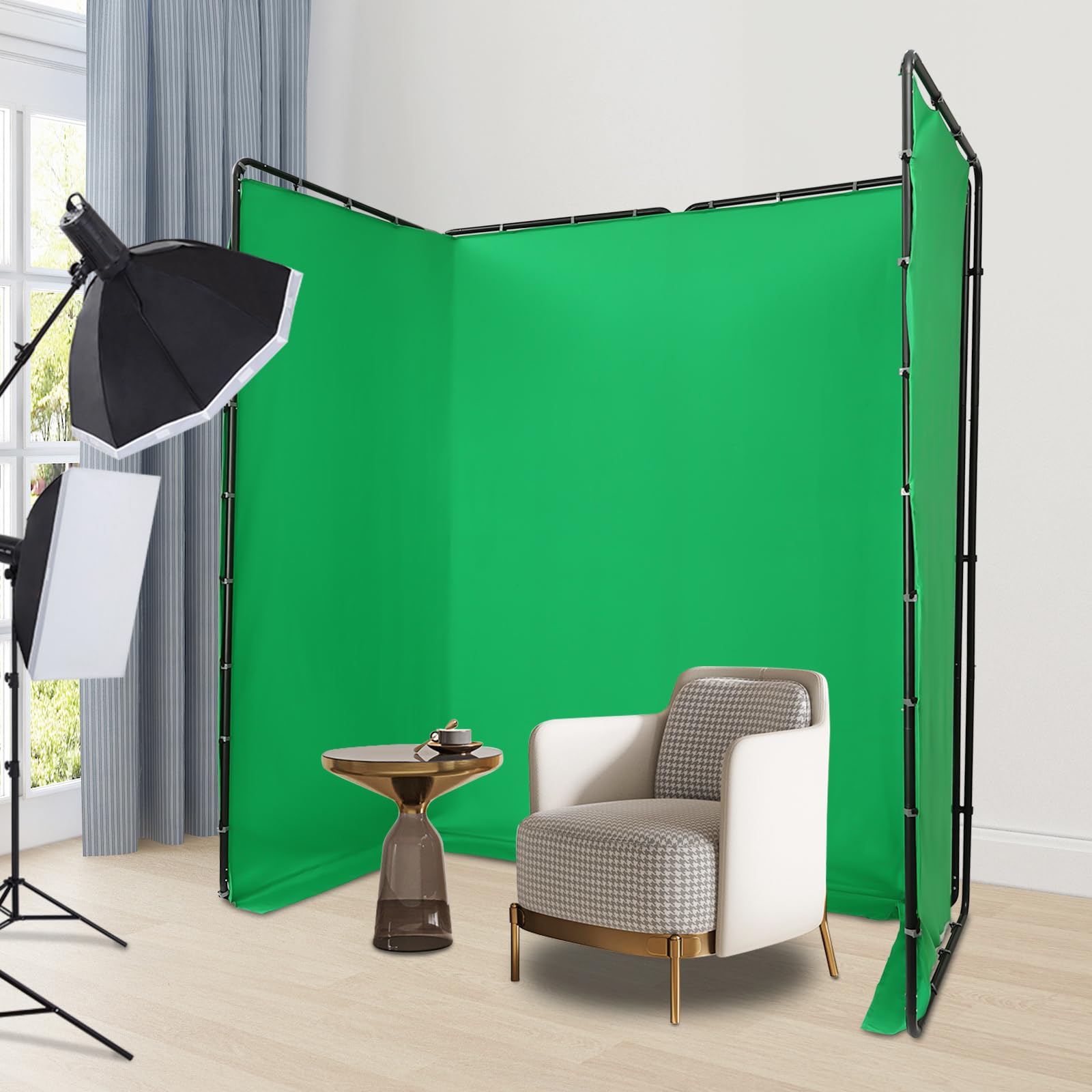 Kit Support de Toile de Fond à Quatre Écrans de 2,4 m avec Écran Vert pour Studio Photo - Métal - Noir et Vert - Inclut Support, Chiffon Vert et Sac de Transport
