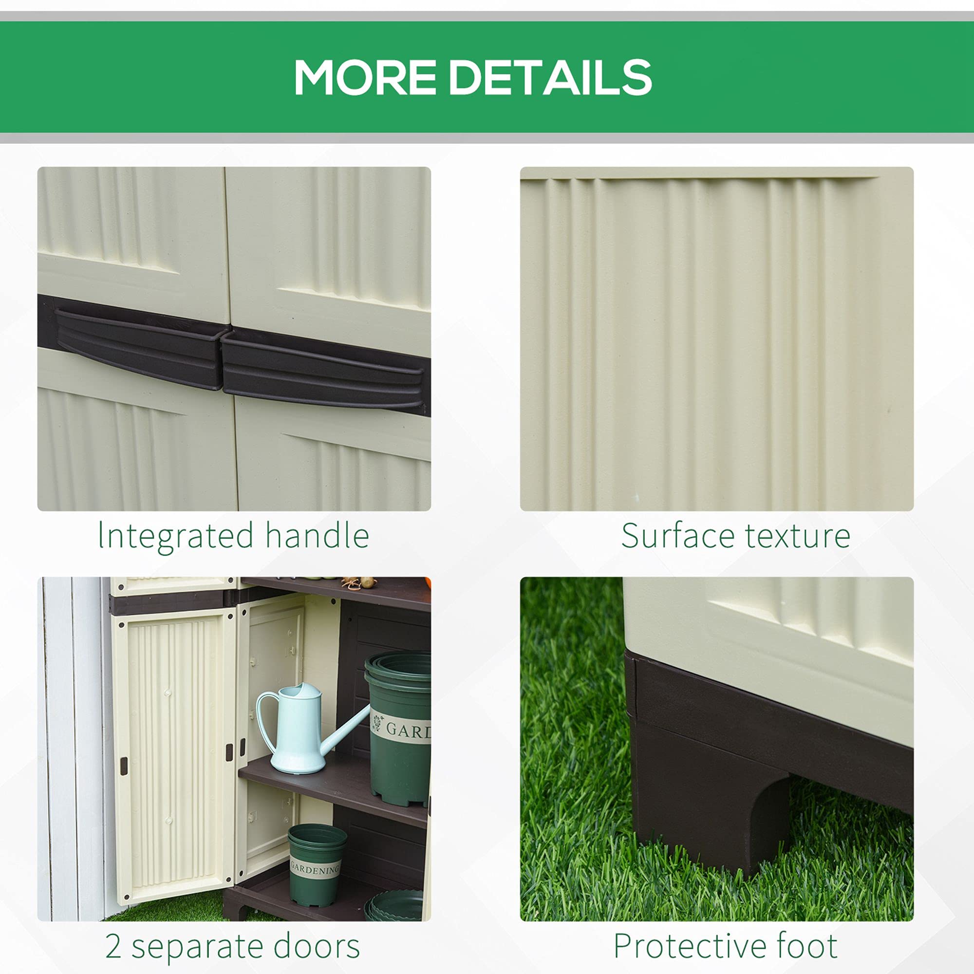 Outsunny Tall Plastic Utility Garden Tool Shed Patio Double