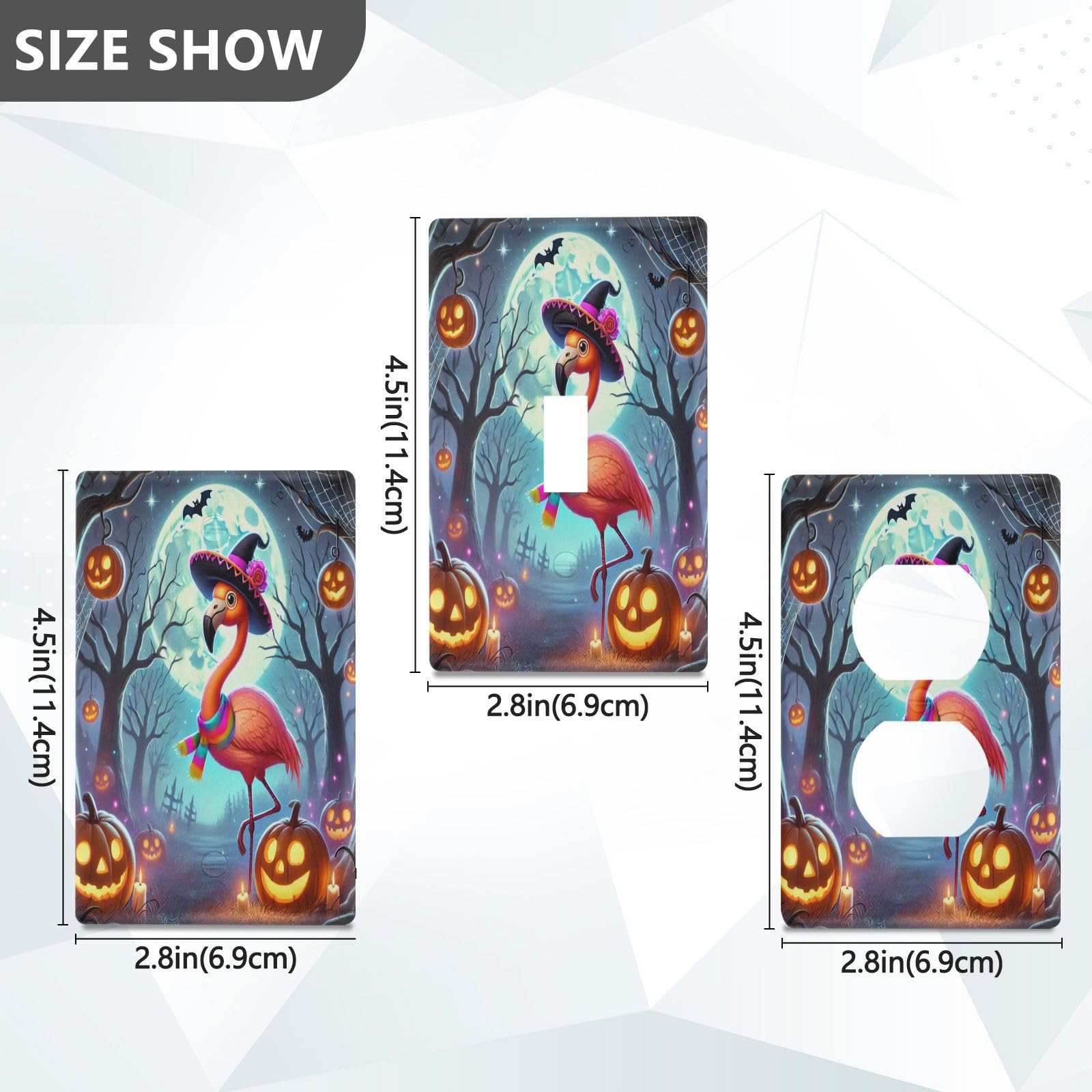 Halloween Flamingo Pumpkin Light Switch Cover Decorative Receptacle Outlet Wall Plate Guard Plastic Wall Outlet Cover for Farmhouse Home Decor Livingroom (Duplex Outlets Cover)