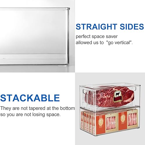 Miniatura 2 de Hudgan Paquete de 2 cubos organizadores de congelador profundo, cubos de almacenamiento apilables de lado recto, organizadores y almacenamiento de