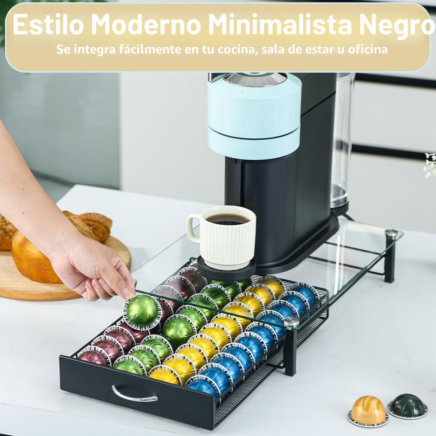 Flagship Cajón para cápsulas de café Nespresso Vertuo, organizador de cápsulas de cristal, 40 cápsulas para Nespresso Vertuo, soporte para cápsulas