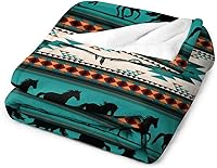 Vista 6 de GUCOON Aztec Horse Native American Turquoise Flannel Throw Blanket Dream Catcher Horse Blankets Soft Lightweight Warm for Bed Room Living Room Couch