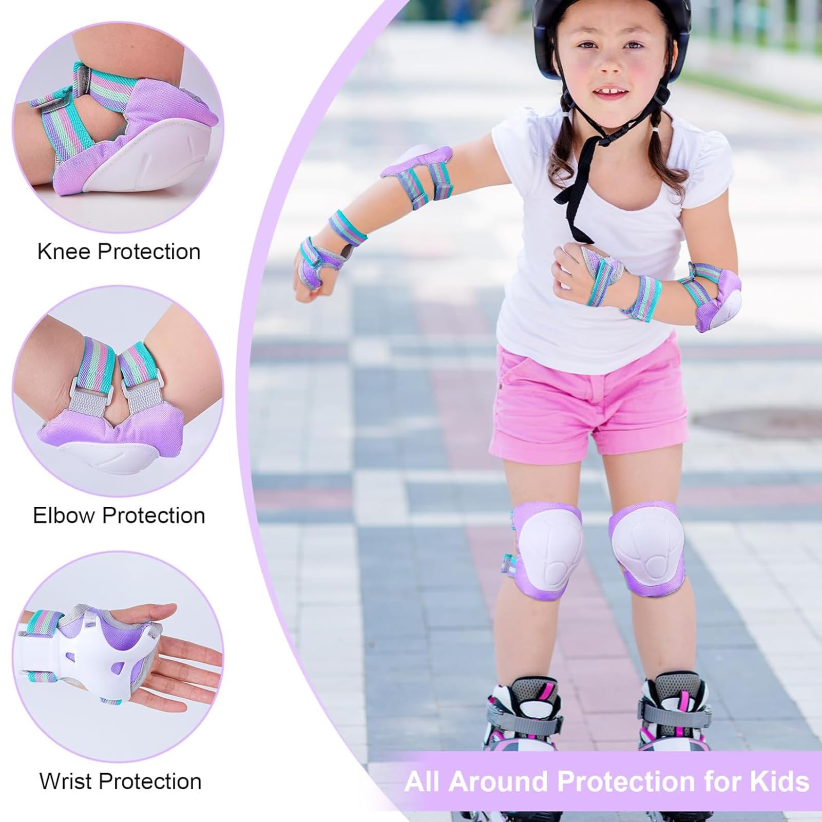 VICTGOAL Protezione Kit per Bambini, 6 Pezzi Protezioni Regolabili Ginocchiere Gomitiere e Protezioni per il polso per 3-8 anni, Adatto per Pattini a Rotelle Skateboard Ciclismo (S: 3-8 anni, Verde