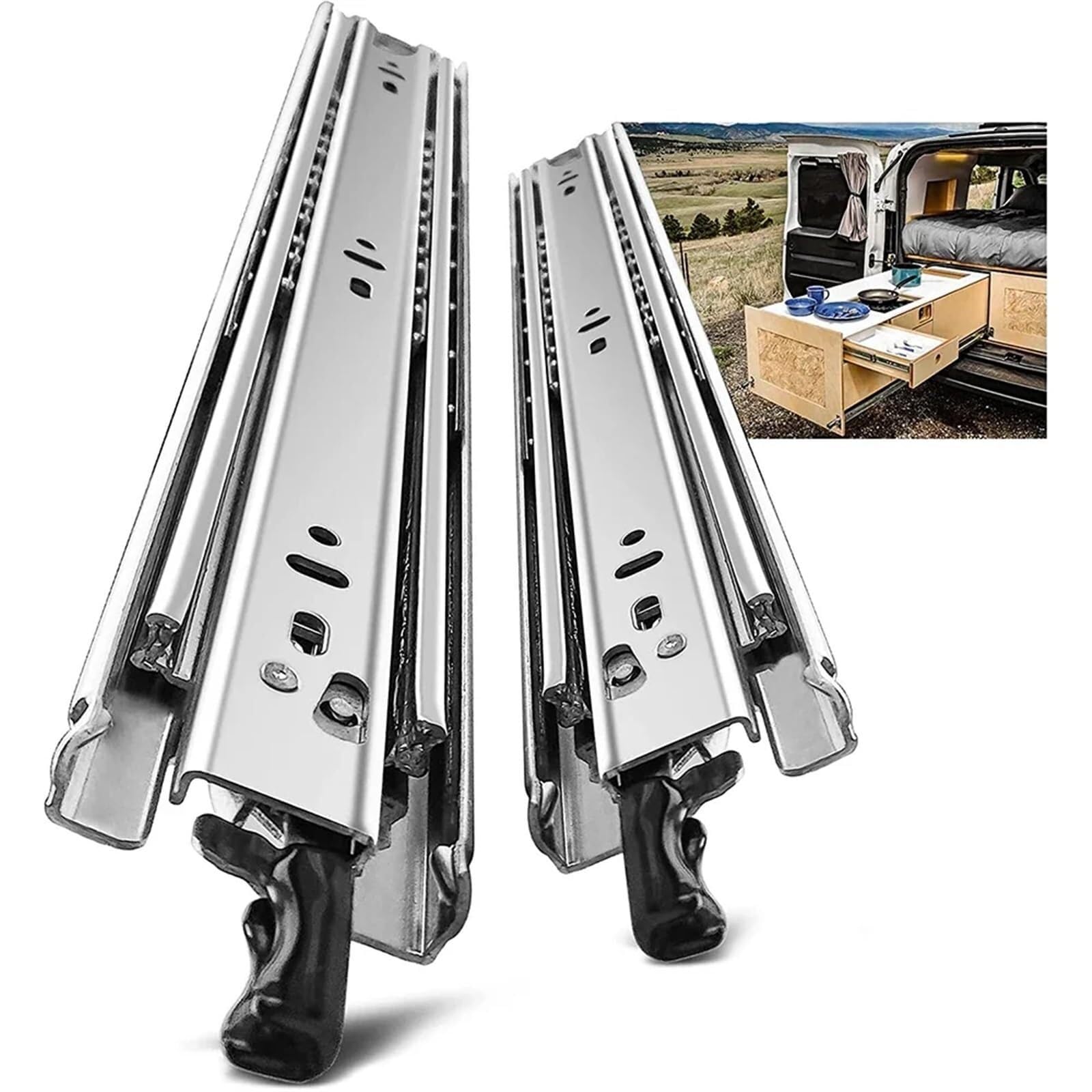 Drawer Runners 51mm Wide Heavy Duty Load Drawer Slides with Lock, Runners, Tracks Glides, Side Mount, 68kg Capacity(400mm(16inch))
