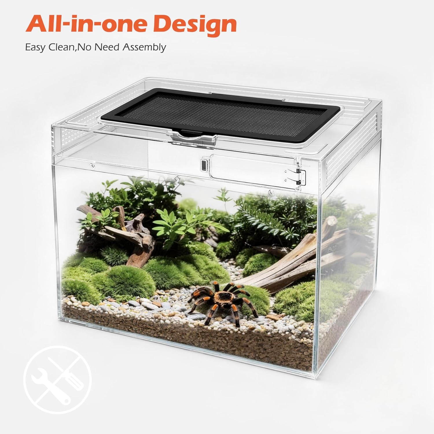 AZV Reptile Terrarium Starter Kit,8 Piece Small Reptile Tank with Escape-Proof Locks,Mesh Top,Multi-Vent Compatible Habitat,Durable Clear PC,Easy-Clean Waterproof Base for Geckos,Frogs,Spiders Small