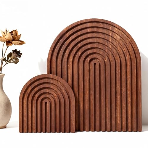 2 Pcs Dark Brown Wood Arch Decor, Boho Shelf &