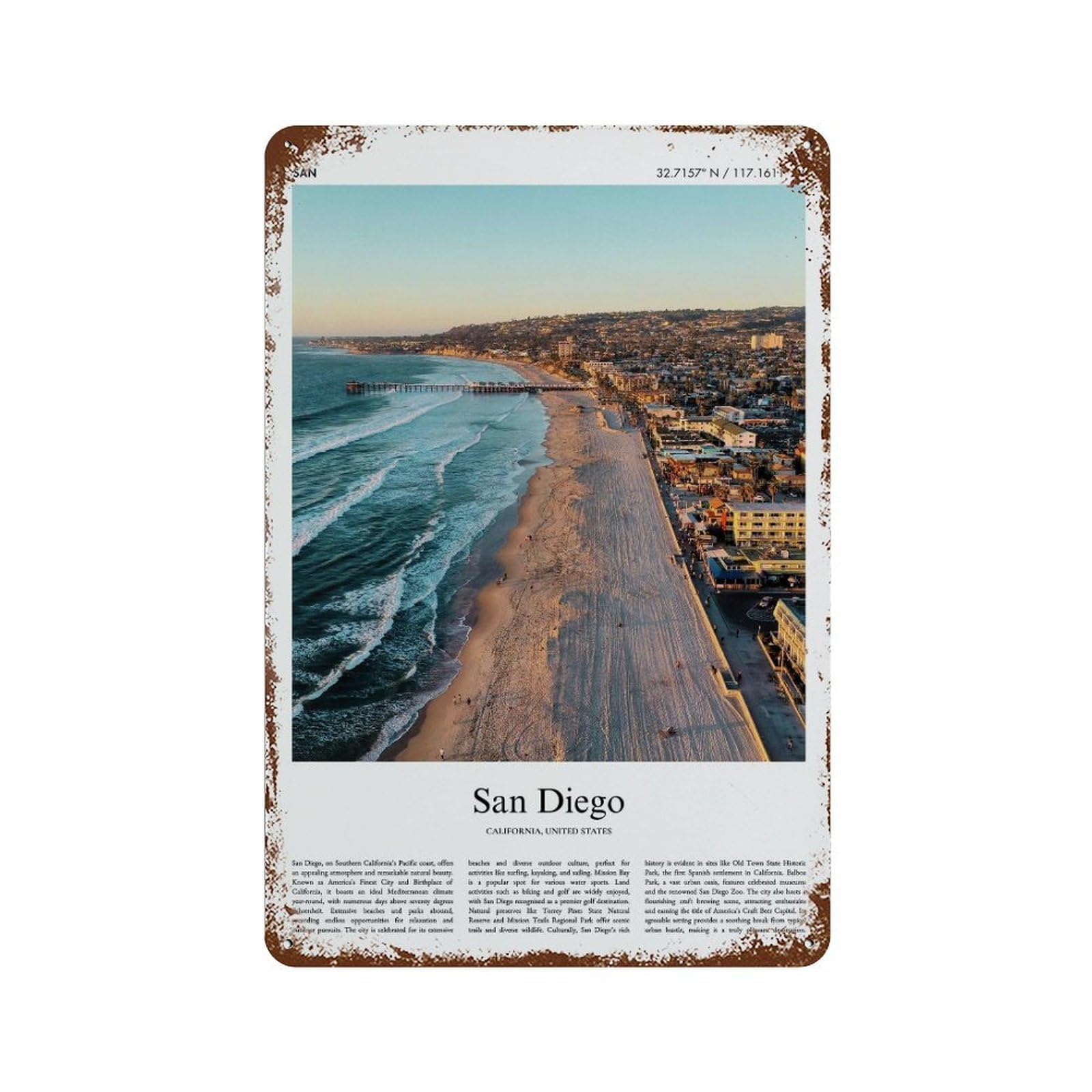 xiaoxiaoshen San Diego California, United States, USA City Scenery Wall Decor Art Metal Tin Poster Modern Home Decor Art Home Bar Shop Decorations Vintage Sign 30x20cm