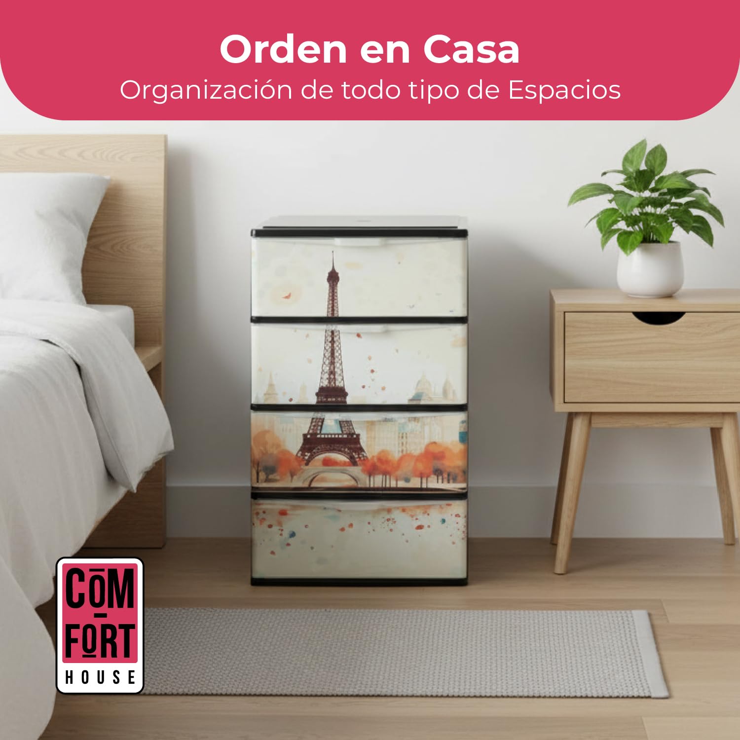 COM-FORT HOUSE Kunststoff-Kommode Iris Paris 4 Schubladen