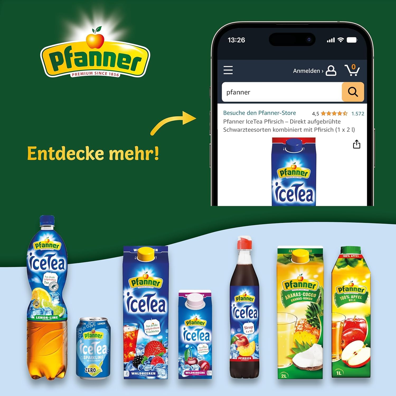 Pfanner Eistee Pfirsich Sirup – 12 x 700 ml Getränkesirup - ergibt über 7 Liter Wasser mit Ice Tea Pfirsich Geschmack
