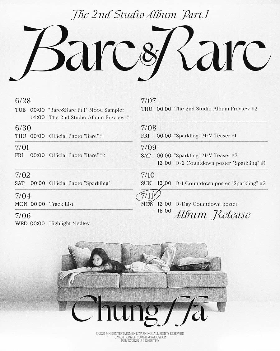 Chung HA - Bare & Rare (segundo álbum de estudio) álbum+Pre-Order Limited Benefits+Culturekorean Gift (pegatinas decorativas, tarjetas de foto)