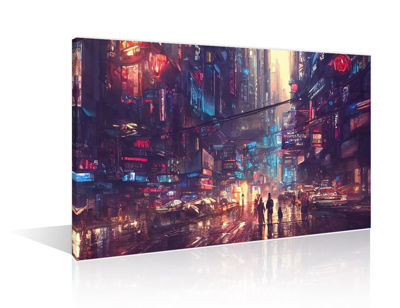 TISHIRON 1 Panel Wall Art Streets of Cyberpunk City Paintings Modern Home Decor Fantastic City of the Future Neon Advertising Signs Picture Wall Decor Living Room Framed Ready to Hang (24" Wx36 H) — image 1