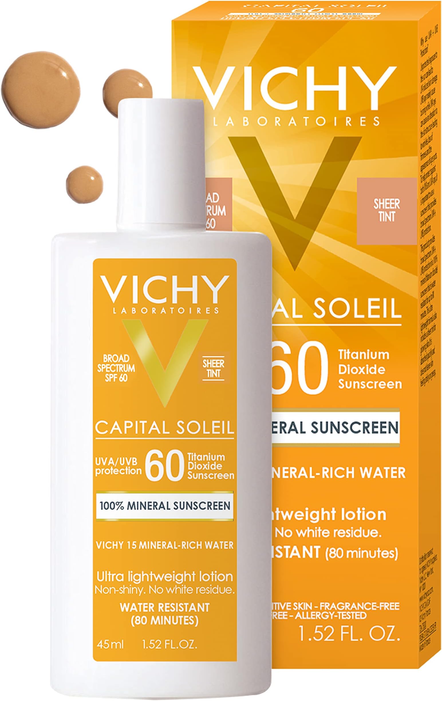 Capital Soleil Tinted Mineral Sunscreen for Face SPF 60, Titanium Dioxide Face Sunscreen, Travel Size Sunscreen, Water Resistant, Light weight Sun Protection Creams, Gels, & Lotions
