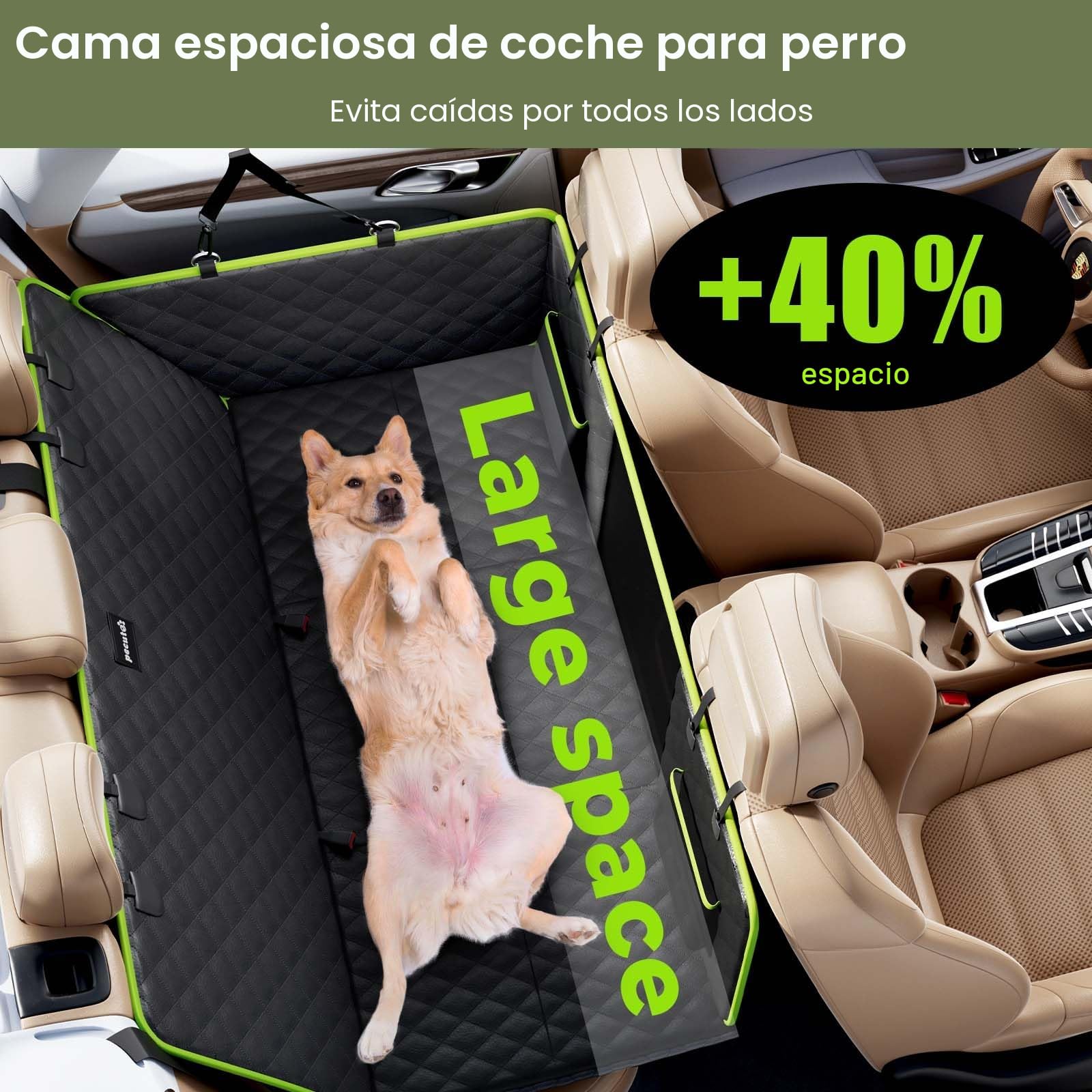 Pecute Funda Coche Perro con Fondo Duro para Asiento Trasero, Súper Impermeable, Fácil de Limpiar, Fácil de Guardar y Ahorra Espacio, Antirayaduras, Textura Sofá, hasta 150 kg