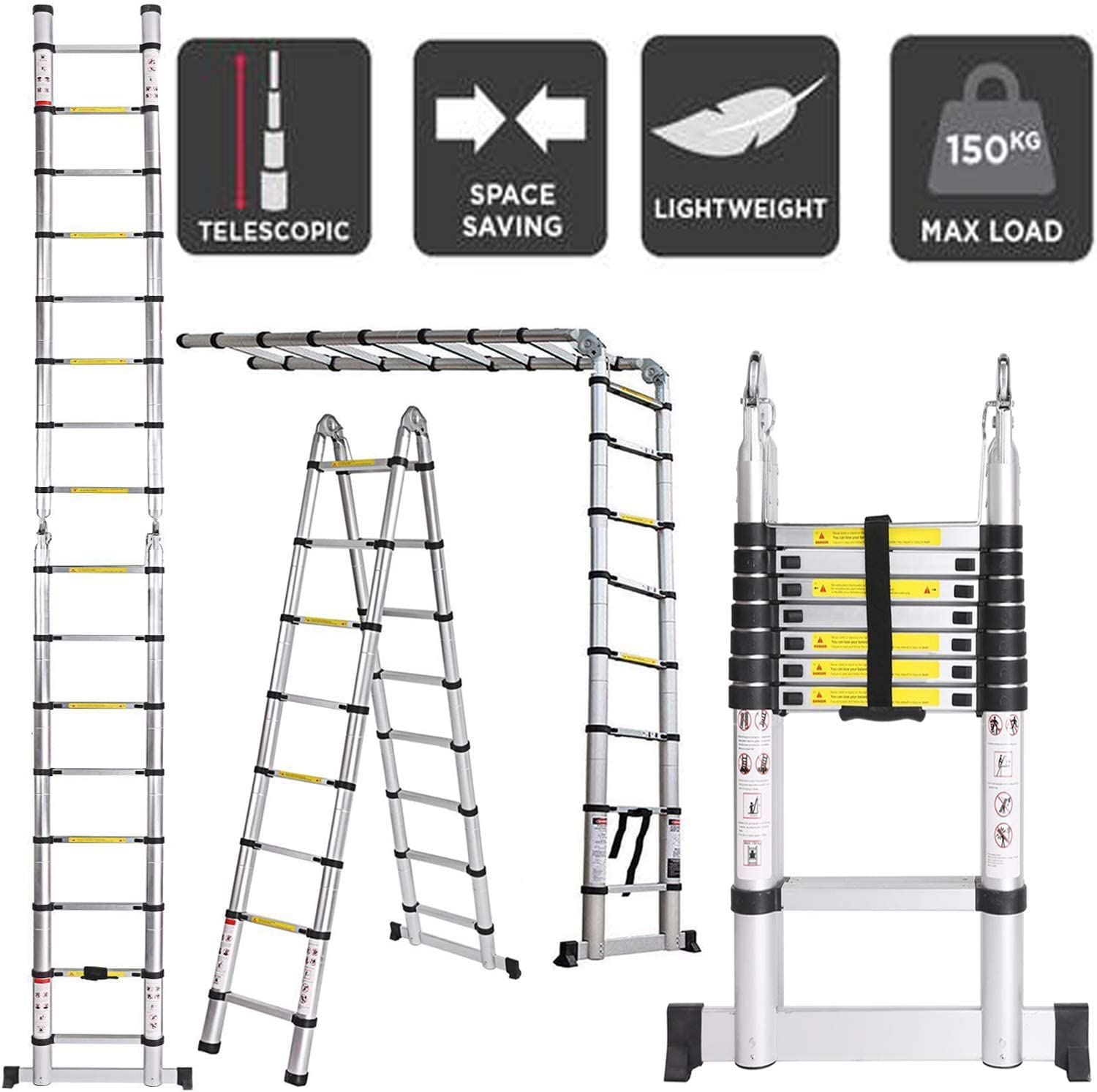 TREPPE Escalera Telescópica Aluminio Doble Cara 5m (2,5m + 2,5m)
