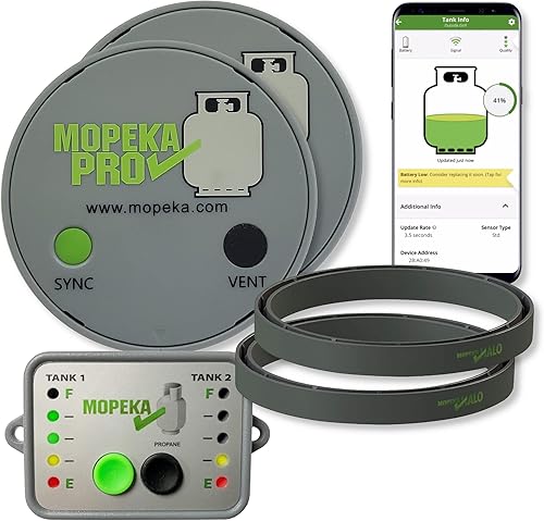 Mopeka Paquete Pro Check  2 sensores Pro Check, 1 pantalla LED, 2 Tank Halos  Medidor de propano inalámbrico para tus tanques de RV duales