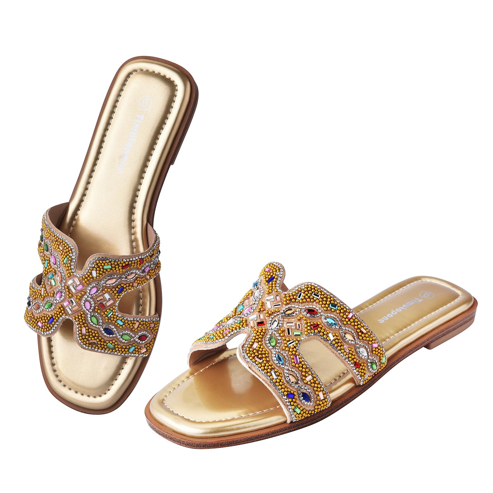 H Flat Sandals for Women Dressy Lightweight Comfortable Slide Sandal Fashion Summer Trendy Casual Slip-On Shoes