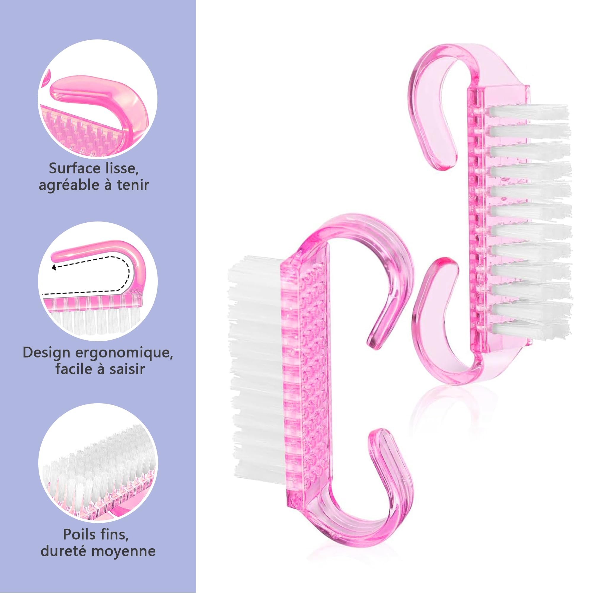 Set de 4 Brosses à Ongles à Manche, Brosses de Nettoyage pour Ongles, Brosse Manuelle Ergonomique pour Soins des Ongles, Nettoyage et Manucure, Brosse de Nettoyage pour Mains, Pinceau Nail Art