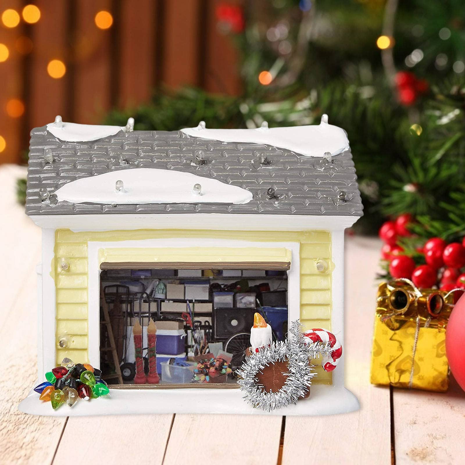 Fenteer Weihnachten Schneedorf LED Ornamente Statue Kunst Landschaft Dekoration Geschenke Miniaturhaus 12,5x10x10cm