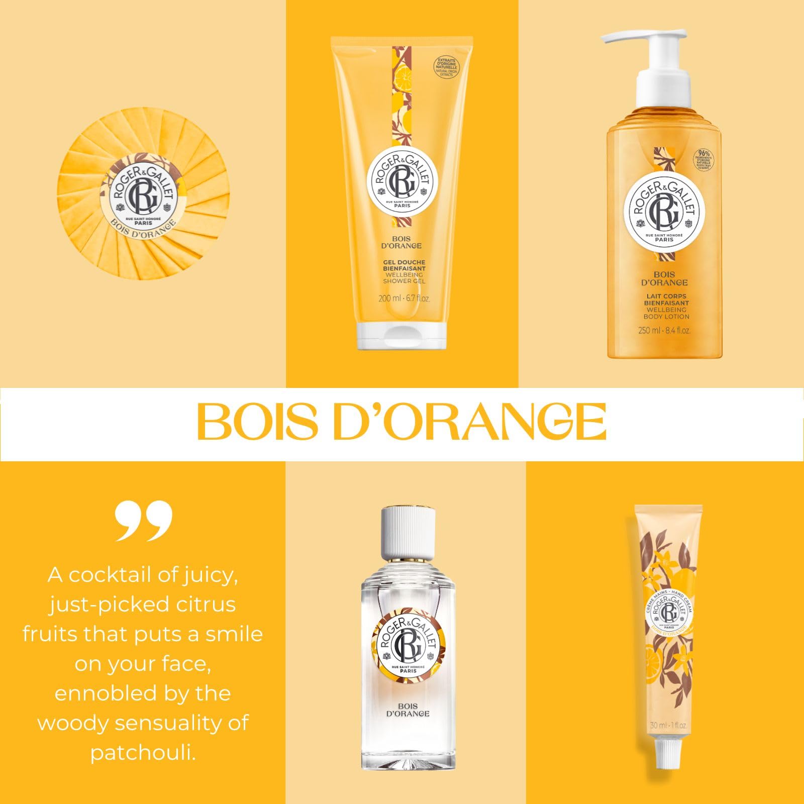 Roger&Gallet - Eau Parfumée Bienfaisante Bois D'Orange - Parfum d’Orange Amère, Patchouli et Bois de Rose - Fragrance Légère et Naturelle - Inspirée de la Formule Originale de l'Eau de Cologne