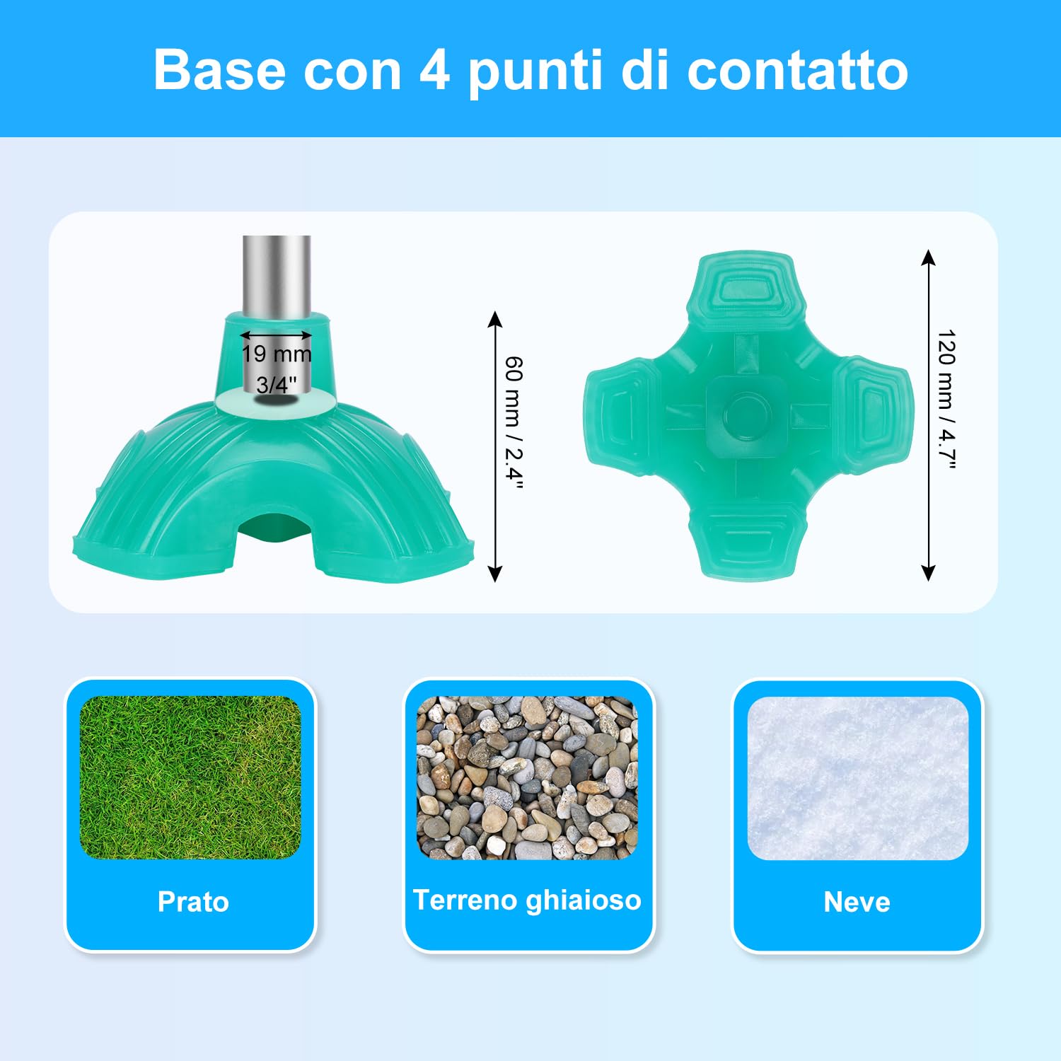 supregear Puntali In Gomma Stampelle, 19 mm Gommini Luminescente per Bastone, Base Larga con 4 Piedini per una Maggiore Stabilità, Aumenta la Visibilità, Verde