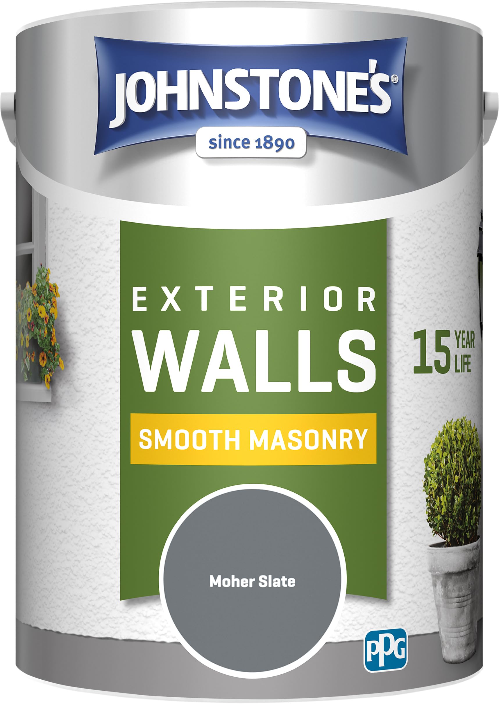 Johnstone’s – Exterior Smooth Masonry Paint – Moher Slate – Up to 15 Years Protection – Weather & Dirt Resistant – 60m² Coverage Per Tin - Dry in 1-2 Hours – 5 L