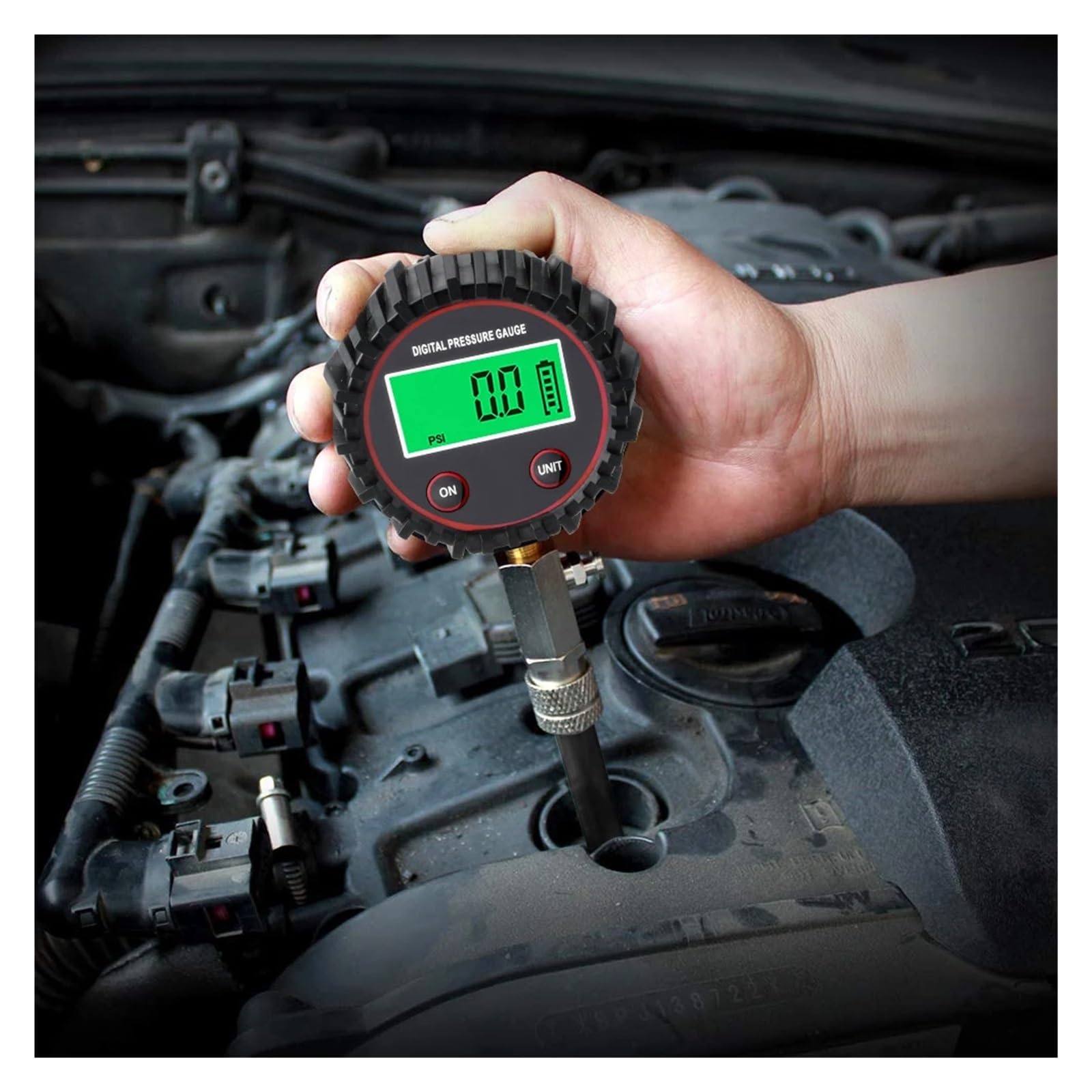 Tester Kompresji Cyfrowy Miernik Samochodowej 200 PSI Do Zestawu Testera Cylindrów Silnika Benzynowego Precyzyjne Monitorowanie(Black)