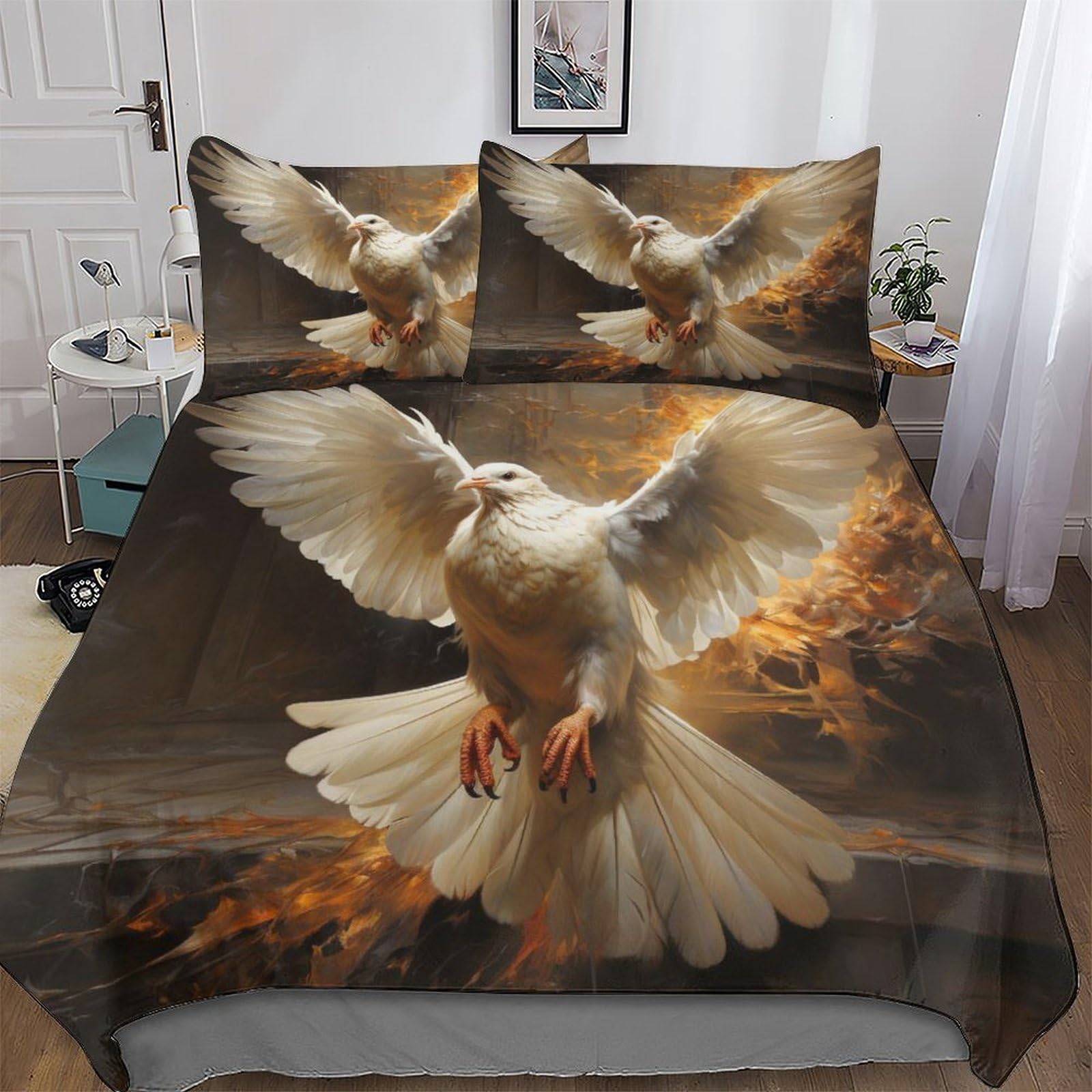 Housse de couette oiseauie fini les draps froissés avec cette parure de lit 3 pièces king