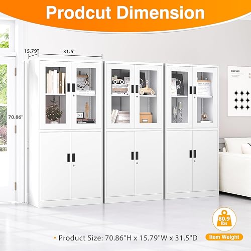 Miniatura 2 de LISSIMO Gabinete de almacenamiento de metal gabinete de oficina en casa con puertas y estantes ajustables armario de bloqueo con niveladores de