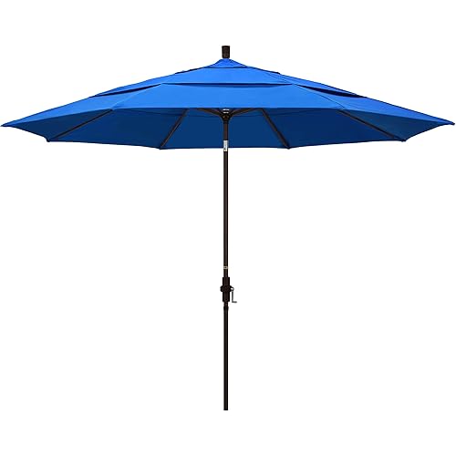California Umbrella 11' Round Aluminum Market Umbrella, Crank Lift, Collar Tilt, Royal Blue (GSCU118117-F03-DWV)