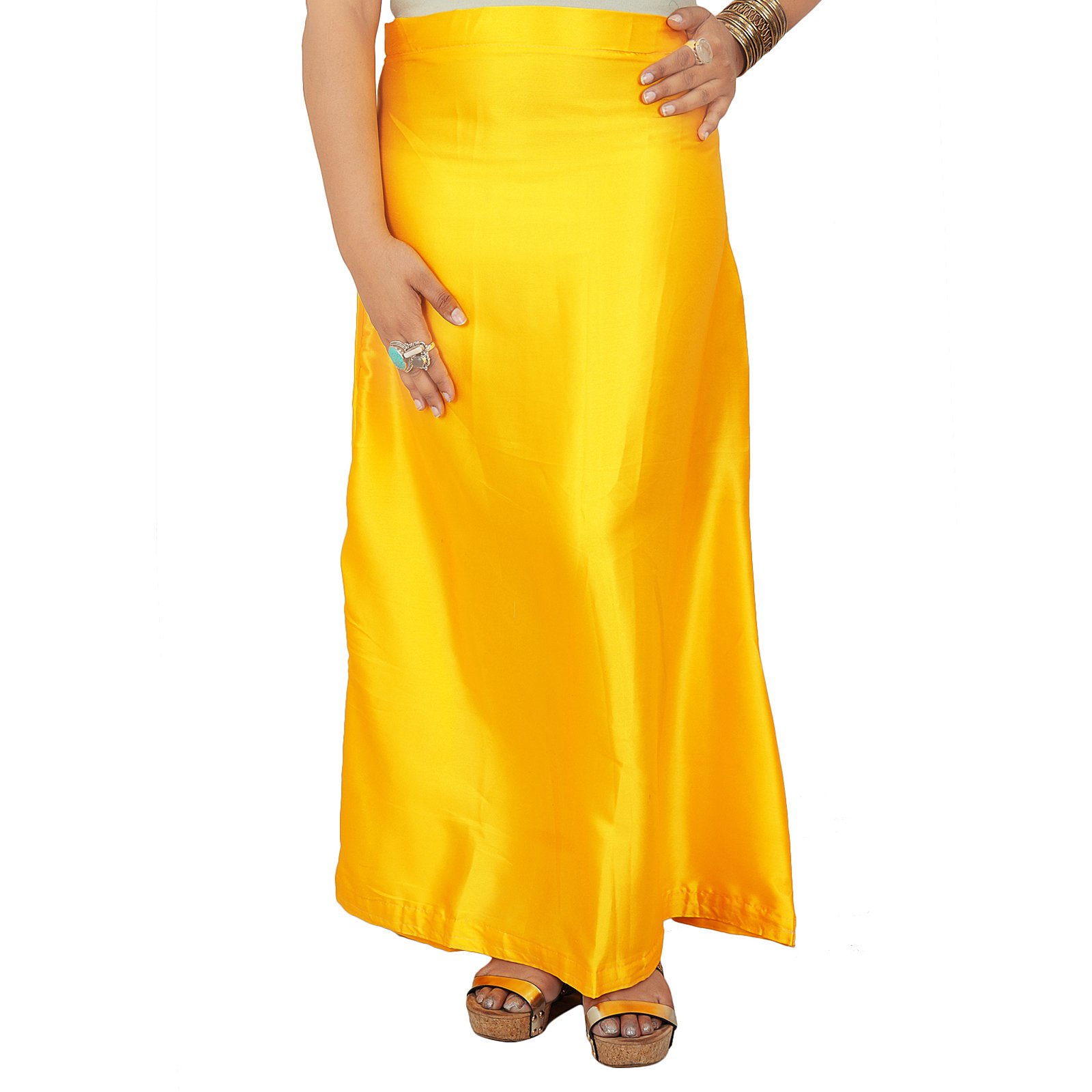 Iba Indianbeautifulart Women's Yellow Indian Satin Silk Petticoat Bollywood Solid Inskirt Lining For Sari