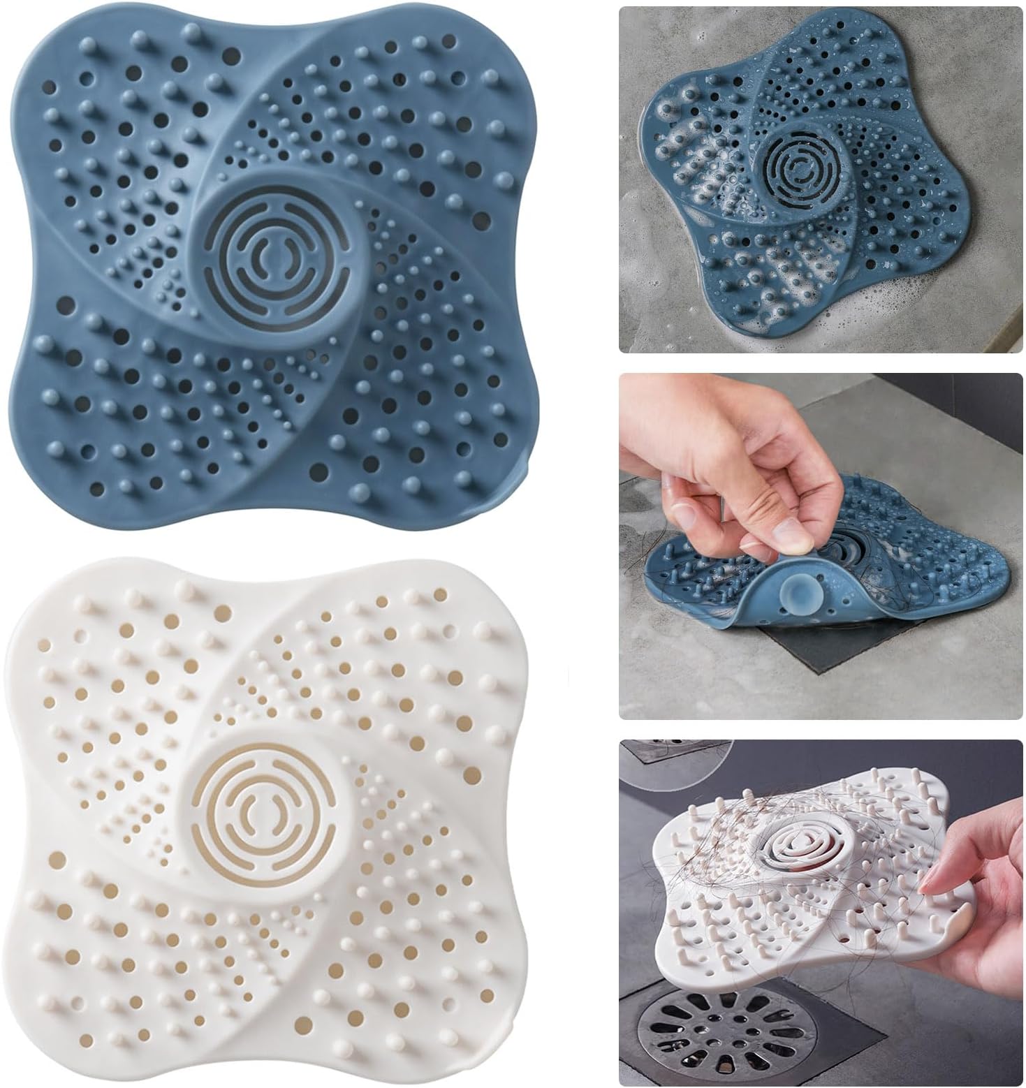 Shower Drain Cover Silicone Kitchen Sink Bath Hole Shower Strainer Plughole Trap Plug Covers Protector Hair Catcher, 4 Pcs