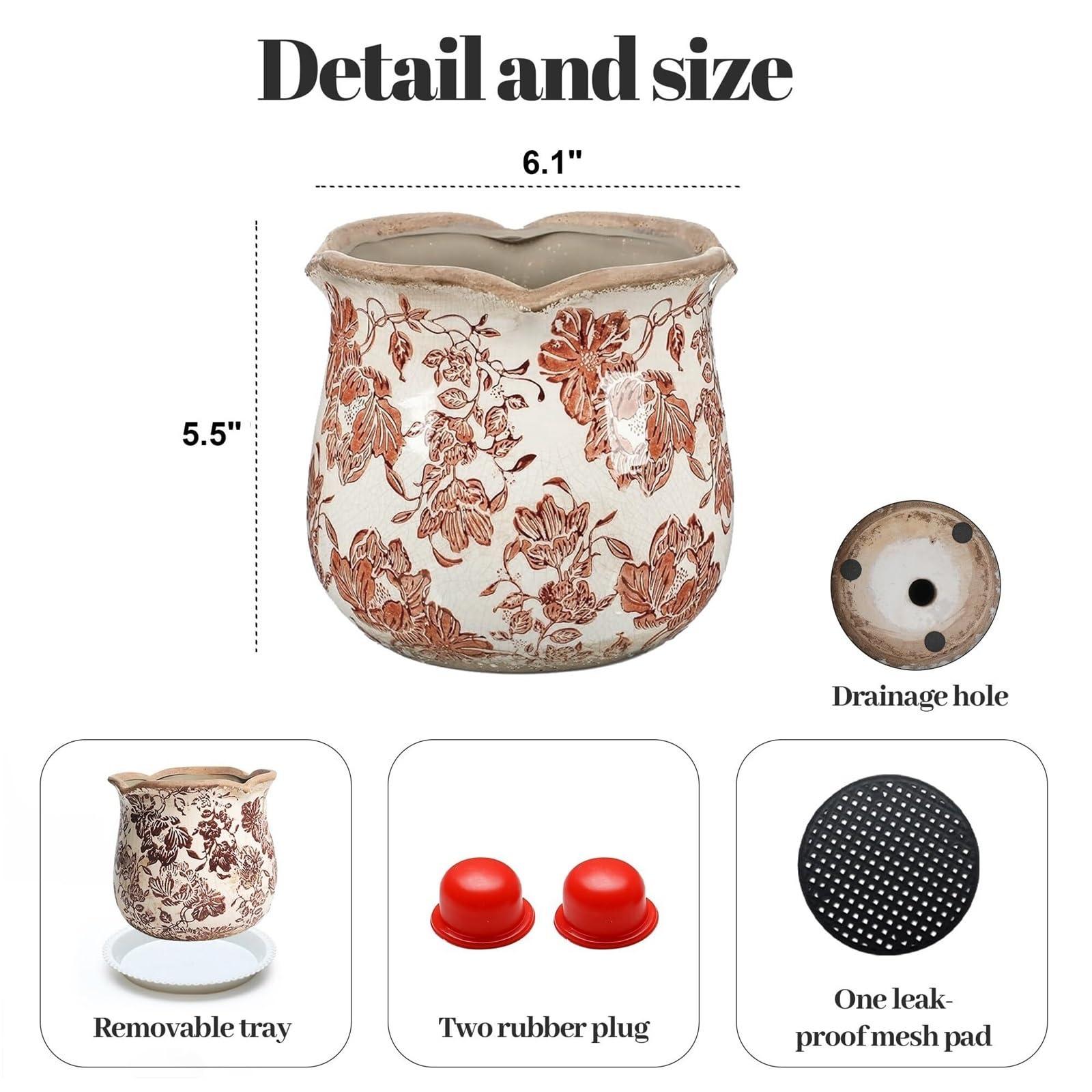Vintage wazon na kwiaty Vintage ceramiczny wazon na kwiaty pęknięcia lodu kwiatowe granice dekoracje ogrodowe(czerwony)