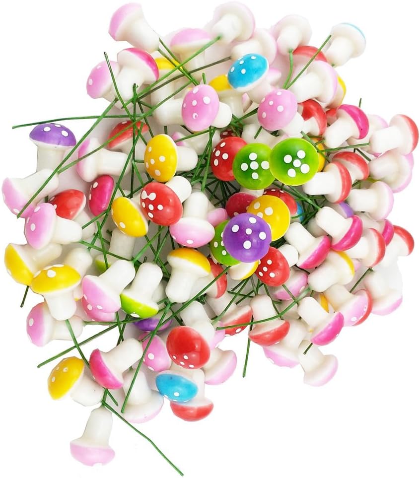 yueton Pack of 100 Mini Foam Mushroom for Garden Ornament Flower Pots Bonsai Micro Landscape Decor (Assorted Color)
