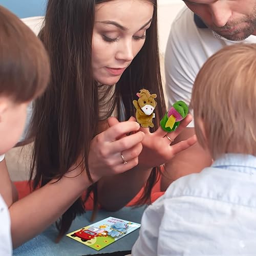Miniatura 6 de Tarjeta del día de San Valentín con juguetes de marionetas de dedo de animales de peluche, 16 marionetas de mano de dibujos animados para niños, Día