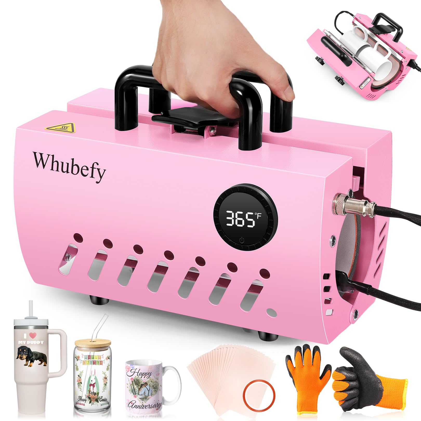 Máquina de prensado térmico para vasos de 11 oz y 30 oz con papel de sublimación, guantes y cinta resistentes al calor, prensa para vasos de sublimación de 2, 87 y 3, 42 pulgadas, vasos y tazas, color rosa