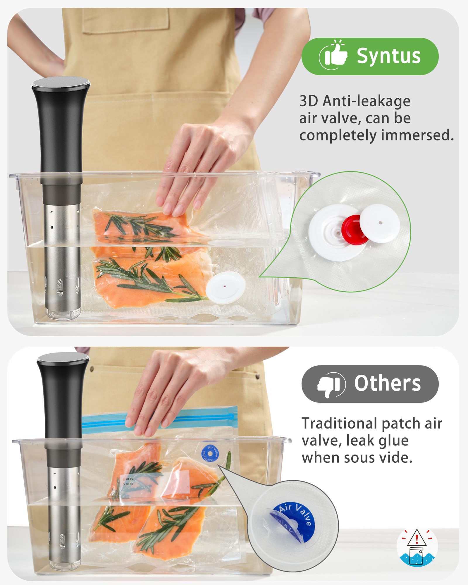 Syntus Bolsas selladoras al vacío, 60 bolsas de 20.3 cm x 25.4 cm y 25.4 cm x 35.1 cm y 30.0 cm x 35.1 cm, bolsas de almacenamiento de alimentos reutilizables con válvula de aire mejoradas para