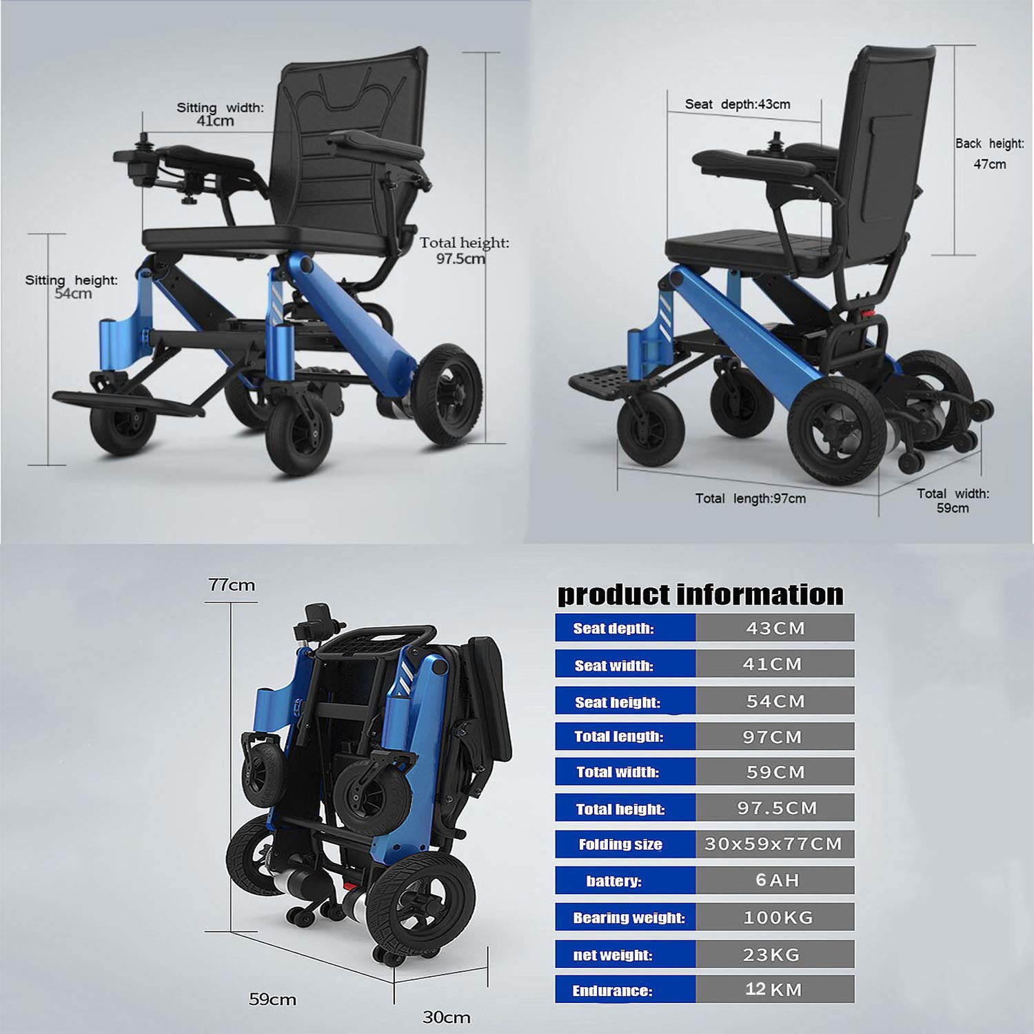 Sedia a rotelle elettrica, 180W Doppio Motore brushless 6AH Batteria al Litio, Sedia a rotelle elettrica Portatile Pieghevole Multifunzione Automatica Intelligente può Essere Sull'