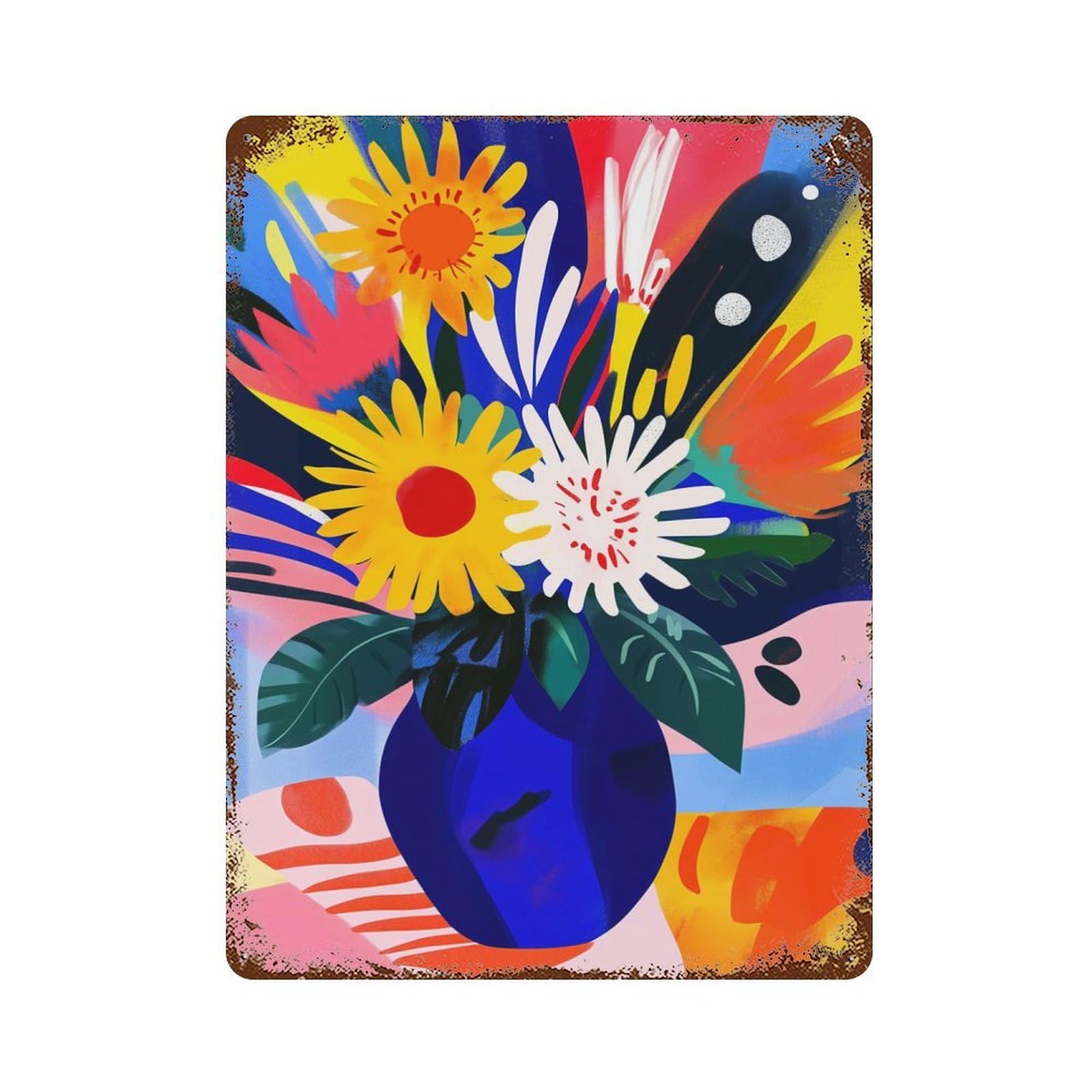 Vivid Fauvist Vision of Sunflowers Weathered Tin Sign 15.7"x11.8", Novelty Wall Decor for Garage, Pub Or Kitchen