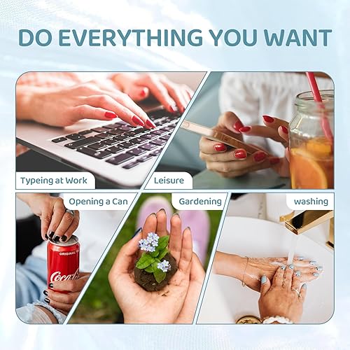 Miniatura 7 de Uñas postizas francesas a presión, cuadradas, cortas, color rosa nude, con diseños brillantes, uñas acrílicas con pegamento en uñas de cobertura