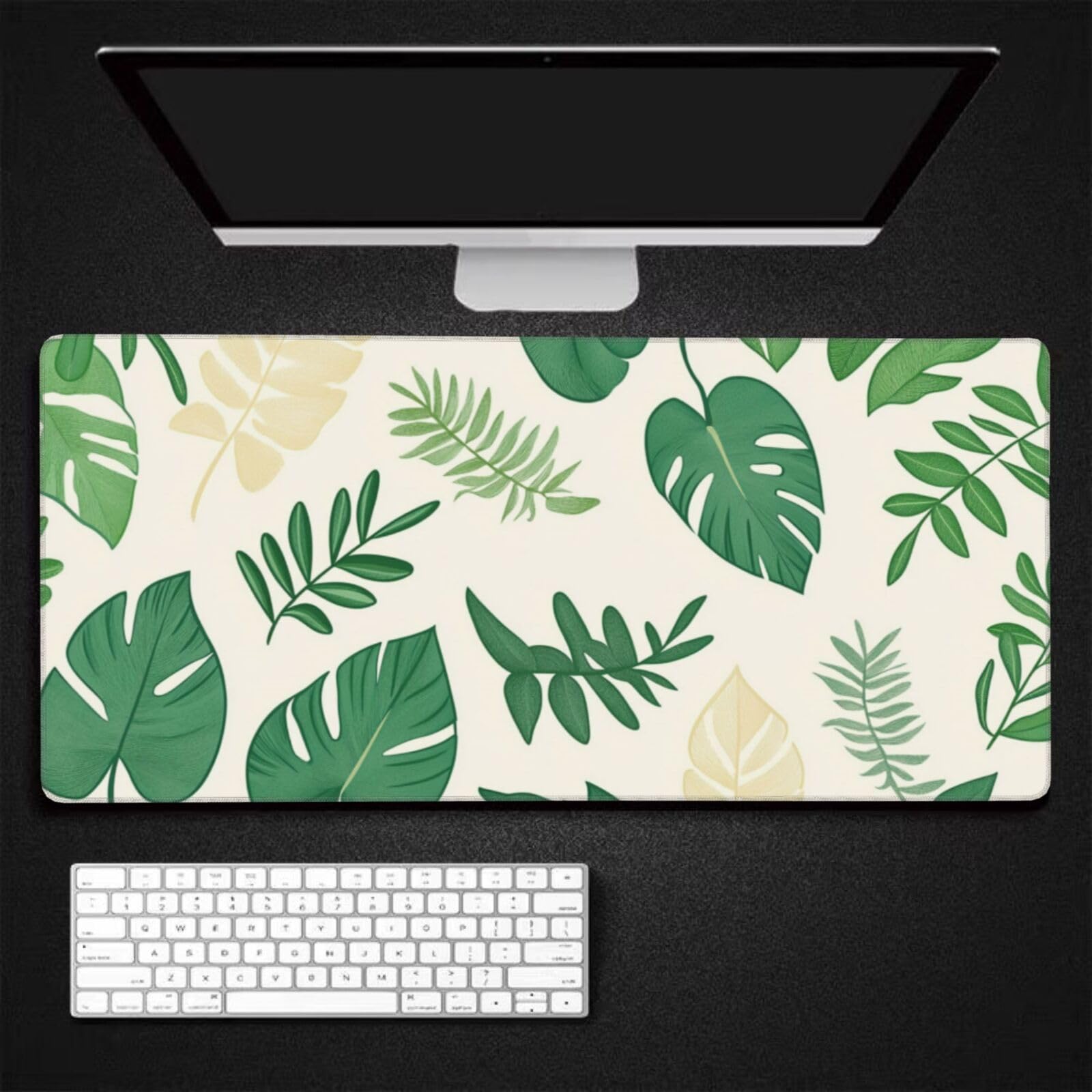 Tapis de Souris XXL 90 x 40 cm, Vert & Feuille Tapis de Bureau G669