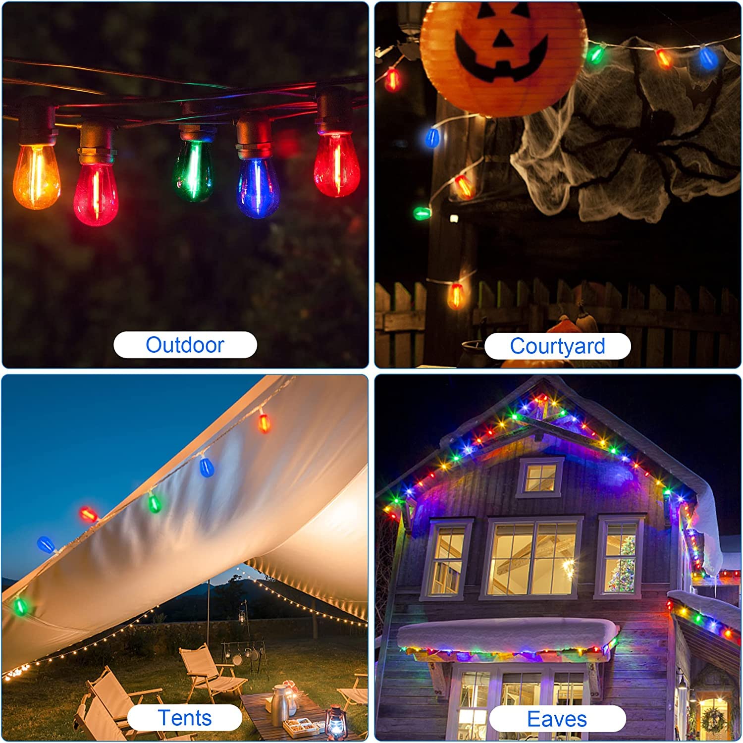 15 Stück S14 LED-Glühbirnen, blaue Weihnachts-Ersatzbirne, 1 W Lichterkette, Vintage-Edison-Kunststoff-Deko-Birne, E26-Sockel, Outdoor-Lichterkette, LED-Filament-Birne für Terrasse