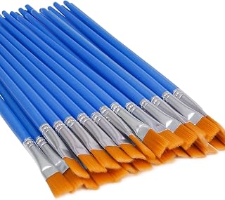UPINS 30 Pack Small Flat Paint Brushes for Detail Acrylic Watercolor Oil Painting - Synthetic Nylon Bulk Set for Kids Crafts