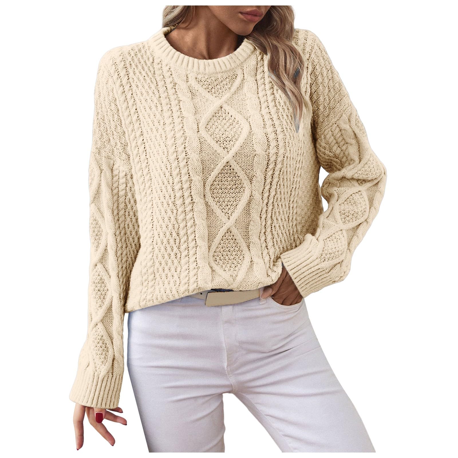 Womens Sweater Crew Neck Long Sleeve Solid Shirts Lightweight Knit Soft Pullover Trendy Loose Casual Sweater Tops