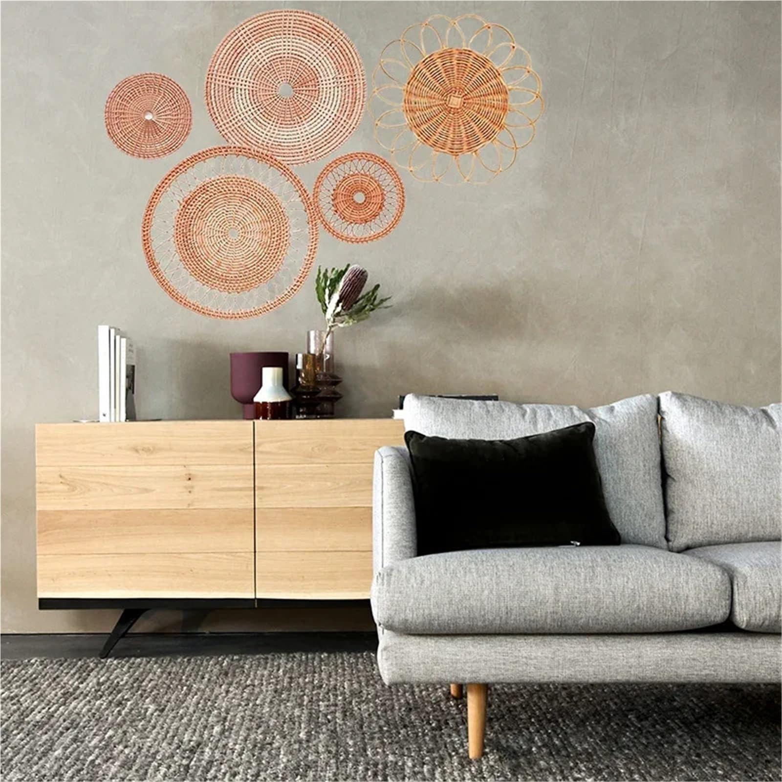 Cesta Mural de ratán Cesta de Pared Tejida, Juego de 5 cestas Colgantes de Mimbre for decoración de Pared, cestas de Pared Hechas a Mano for Sala de Estar y Dormitorio