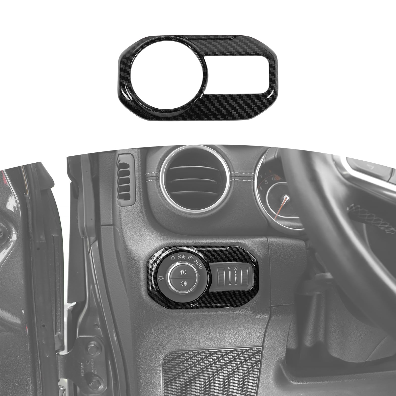 RT-TCZ for Jeep JL Carbon Fiber Headlight Switch Panel Trim Cover for Jeep Wrangler JL JLU 2018 up for Gladiator JT 2020 up Black Carbon Fiber Grain Interior Accessories