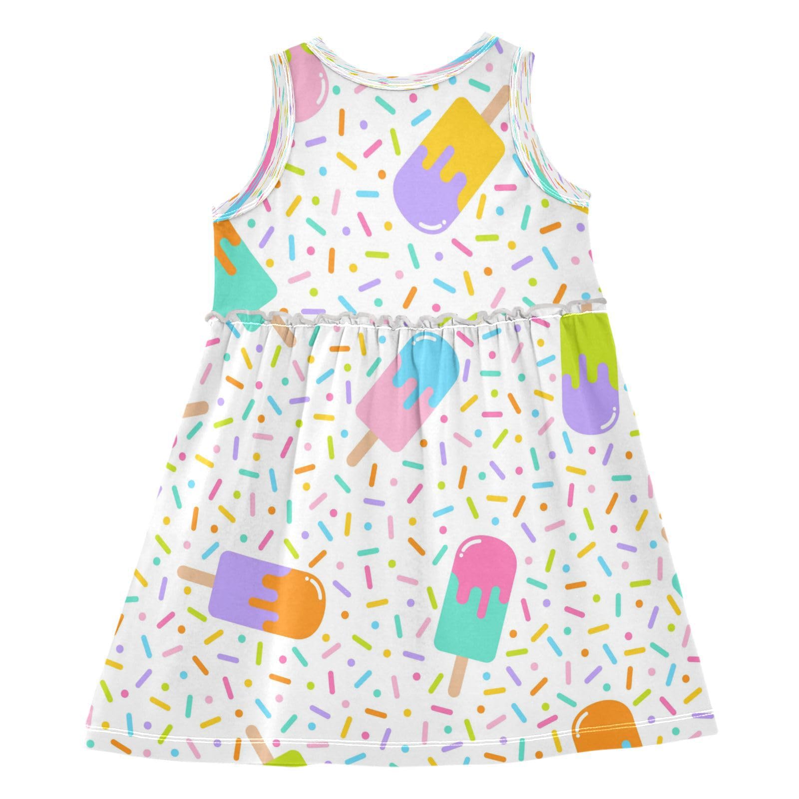 Boccsty Colorful Geometric Popsicle Girls Dress Sprinkle Kids Toddler Casual Dresses Summer Dresses 8T
