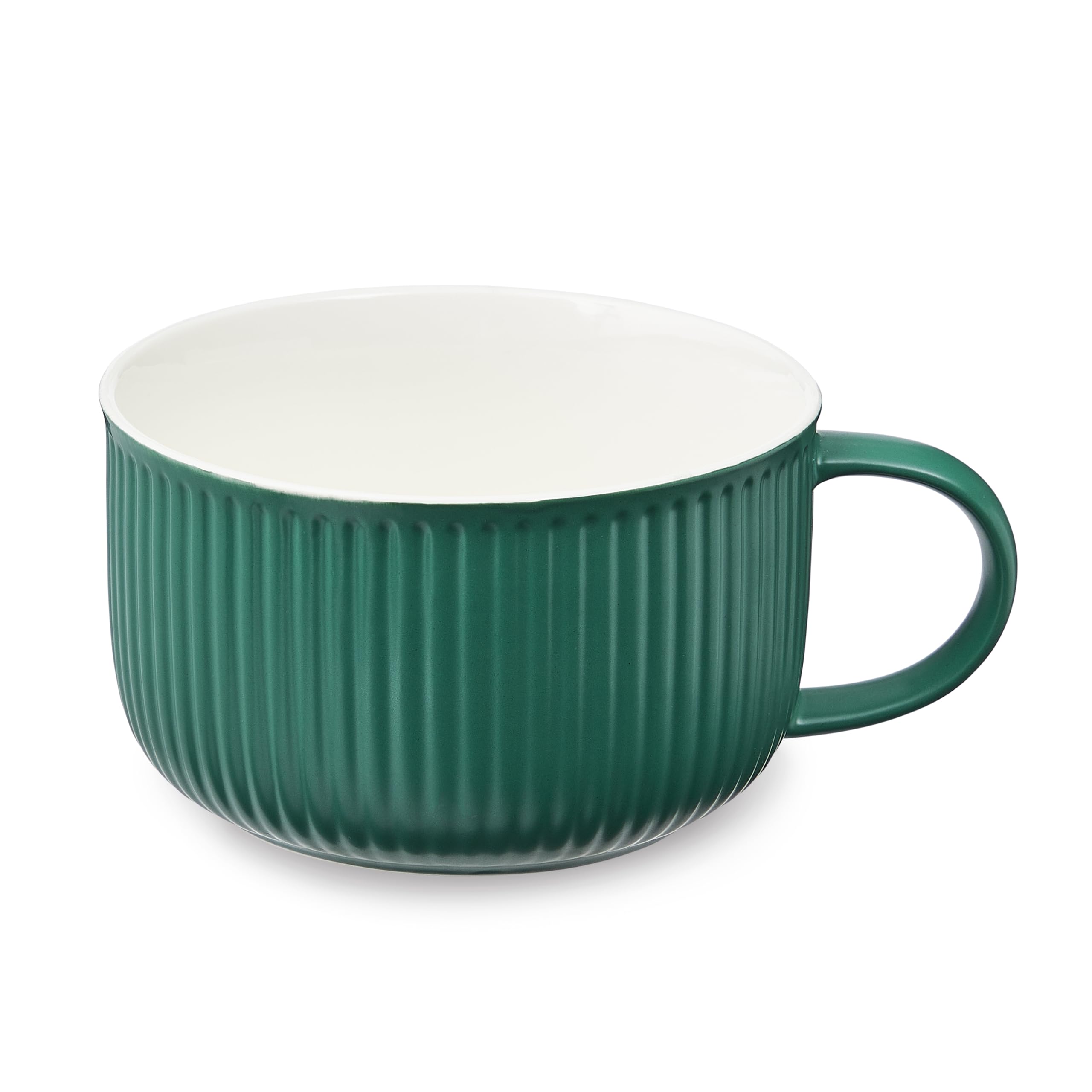 Sheffield Home 38Oz Stoneware Soup Bowl with Handle – Extra Large Cereal Bowl & Soup Bowls - 6 Inch Microwave & Dishwasher Safe Stoneware Mug for Oatmeal, Gumbo and Salad (Green)