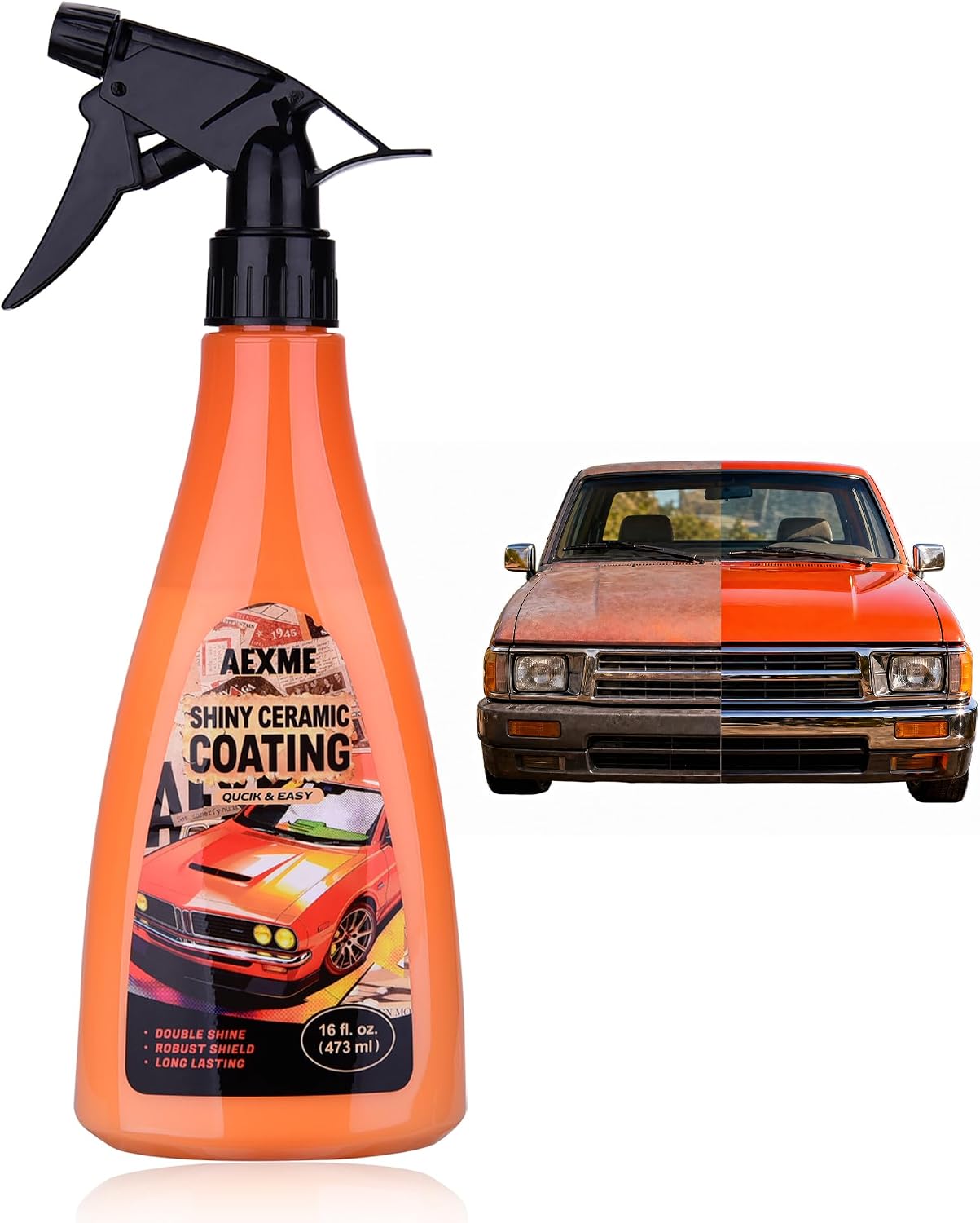 Car Wax Spray and Ceramic Coating for Cars, Quick Effect Coating Agent for Car, Offers Durable Paint Protection, Maximum Gloss & Shine, Extremely Hydrophobic, Safe for Glass, Wheels,Trim and More,16oz