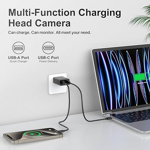 Miniatura 3 de NJINALW Cámara de carga inteligente inalámbrica, mini cámara WiFi HD 1080P con visión nocturna, diseño de doble puerto (USB + tipo C) - Micro cámara